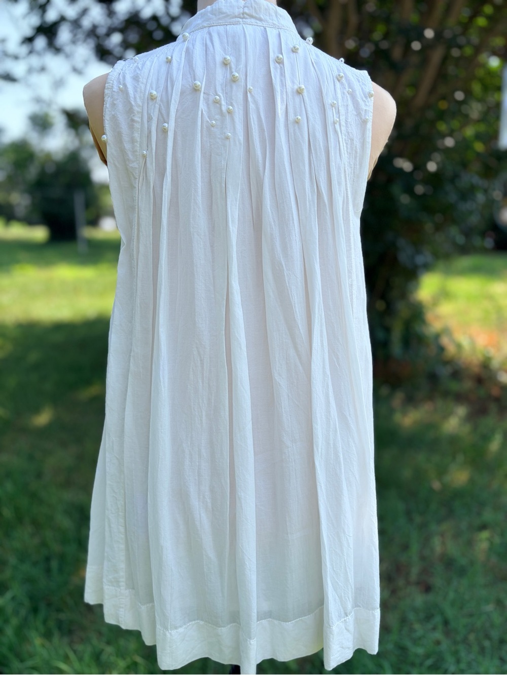 Anthropologie Feather Bone SMALL Sleeveless Tank Top Tie-Neck Pearl Swing flowy - Picture 3 of 4